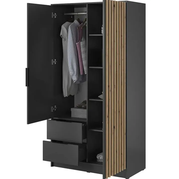 Armadio 105x200h cm 2 ante con cassetti antracite nero Miller