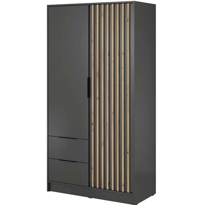 Armadio 105x200h cm 2 ante con cassetti antracite nero Miller
