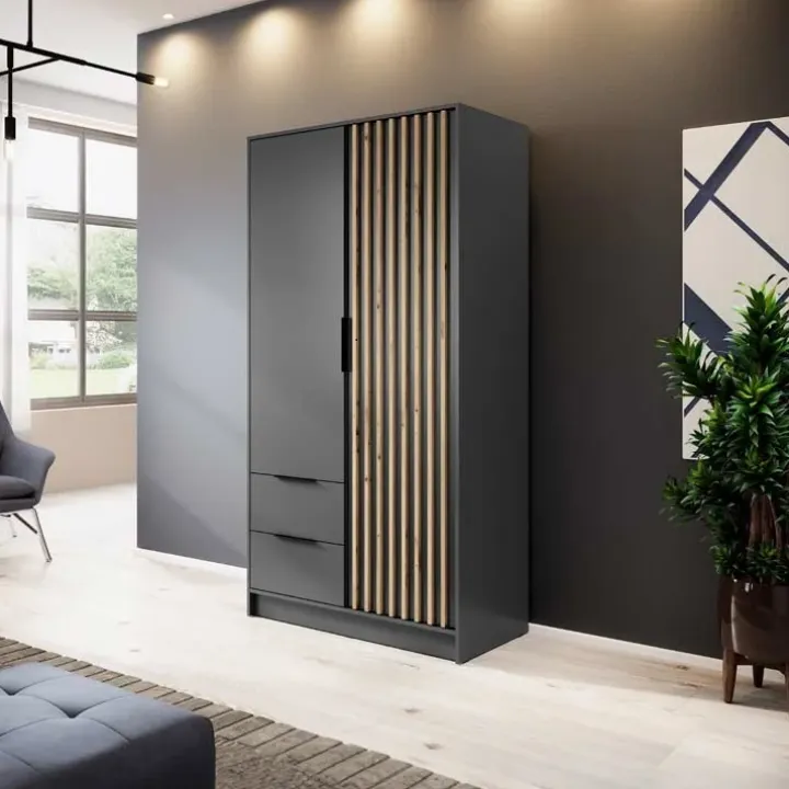 Armadio 105x200h cm 2 ante con cassetti antracite nero Miller