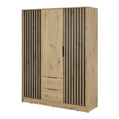 Armadio 155x200h cm 3 ante con cassetti moderno quercia nero Miller