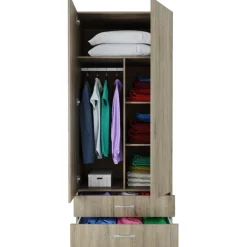 Armadio 80x191h cm 2 ante con cassetti moderno rovere sonoma Carlino