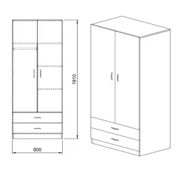 Armadio 80x191h cm 2 ante con cassetti moderno rovere sonoma Carlino