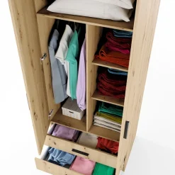 Armadio 80x191h cm 2 ante con cassetti moderno rovere rustico Carlino