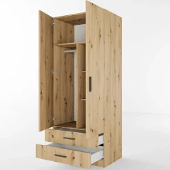 Armadio 80x191h cm 2 ante con cassetti moderno rovere rustico Carlino