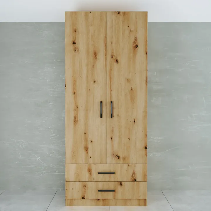 Armadio 80x191h cm 2 ante con cassetti moderno rovere rustico Carlino