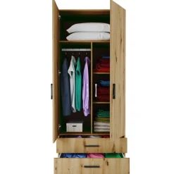 Armadio 80x191h cm 2 ante con cassetti moderno rovere rustico Carlino