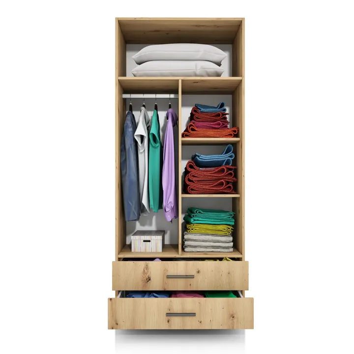 Armadio 80x191h cm 2 ante con cassetti moderno rovere rustico Carlino