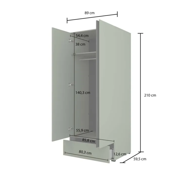 Armadio 89x210h cm 2 ante con cassetto verde Lolla