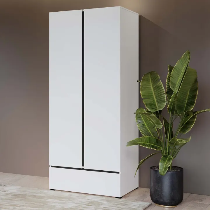 Armadio 89x210h cm 2 ante con cassetto bianco opaco Lolla
