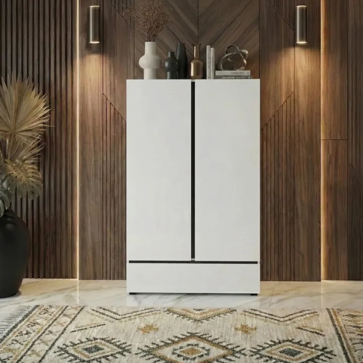 Armadio 89x150h cm 2 ante con cassetto bianco opaco Lolla