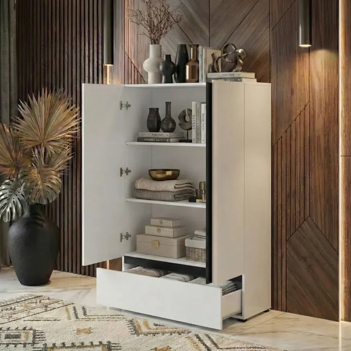 Armadio 89x150h cm 2 ante con cassetto bianco opaco Lolla
