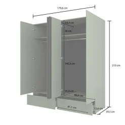 Armadio 180x210h cm 4 ante con 2 cassetti verde Lolla