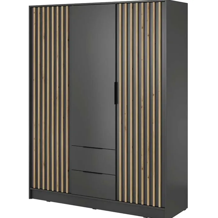 Armadio 155x200h cm 3 ante con cassetti moderno antracite quercia Miller