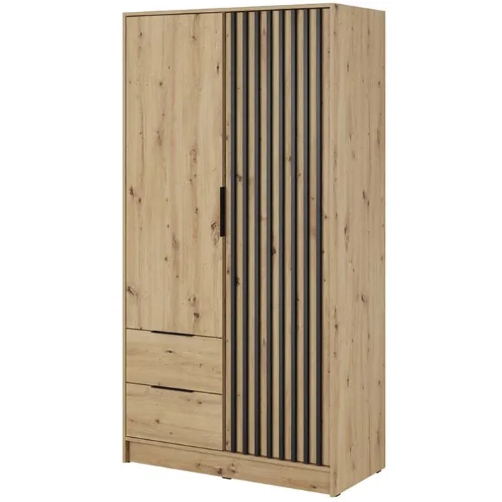 Armadio 105x200h cm 2 ante con cassetti moderno quercia nero Miller
