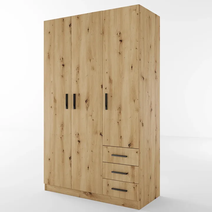 Armadio 118x191h cm 3 ante con cassetti rovere rustico Boverio