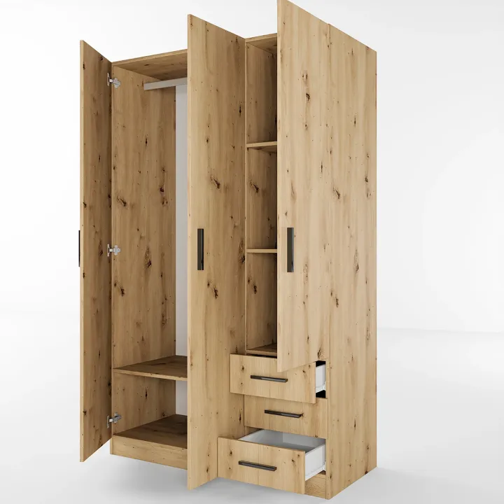 Armadio 118x191h cm 3 ante con cassetti rovere rustico Boverio