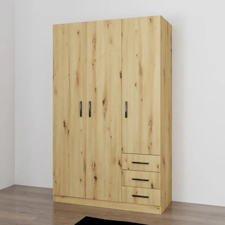 Armadio 118x191h cm 3 ante con cassetti rovere rustico Boverio