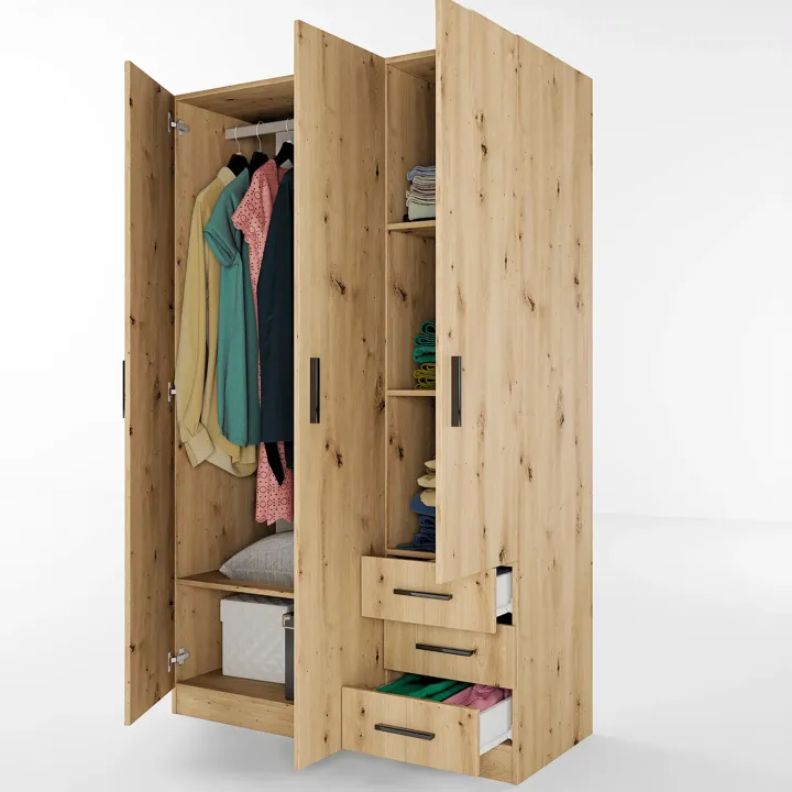 Armadio 118x191h cm 3 ante con cassetti rovere rustico Boverio