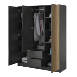 Armadio 155x200h cm 3 ante con specchio antracite quercia Miller