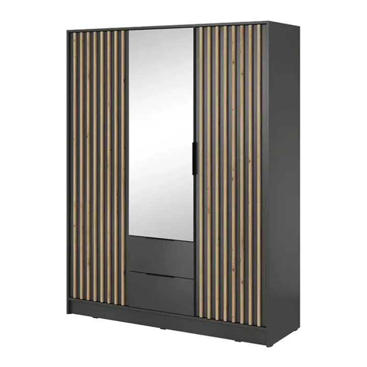 Armadio 155x200h cm 3 ante con specchio antracite quercia Miller