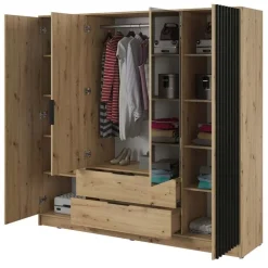 Armadio 206x200h cm 4 ante con specchio moderno quercia nero Miller