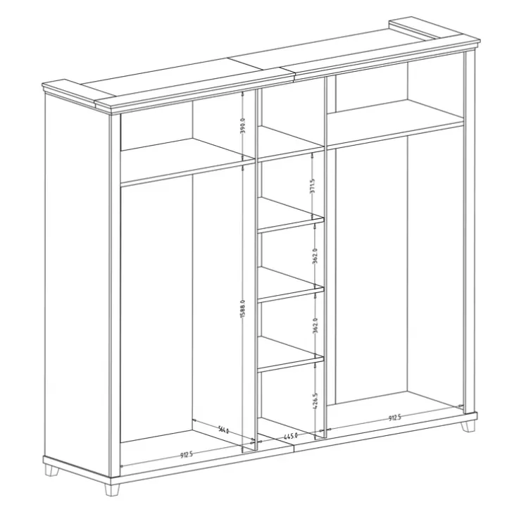 Armadio 246x216h cm 5 ante con specchio verde quercia Texel