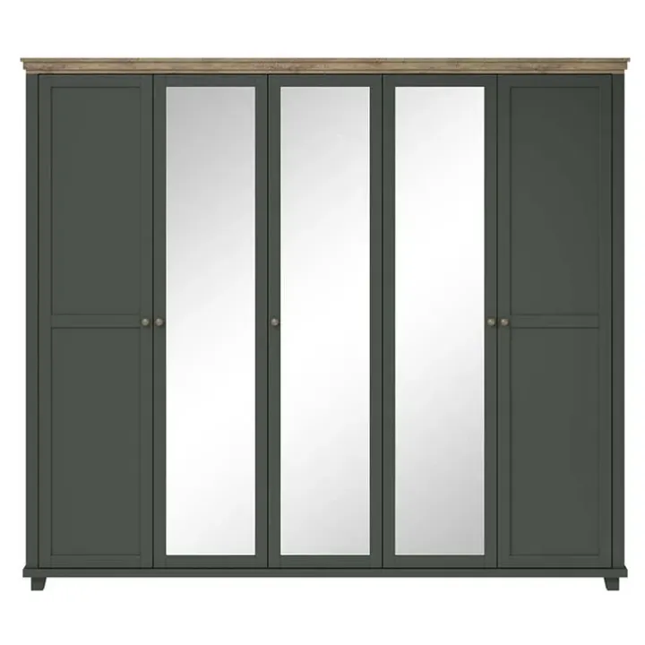 Armadio 246x216h cm 5 ante con specchio verde quercia Texel