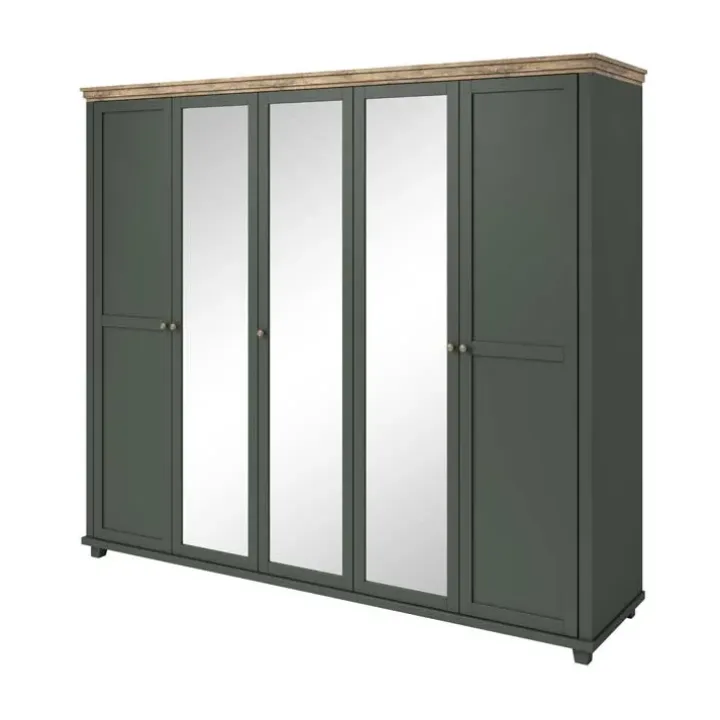 Armadio 246x216h cm 5 ante con specchio verde quercia Texel