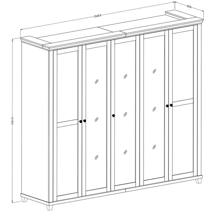 Armadio 246x216h cm 5 ante con specchio verde quercia Texel