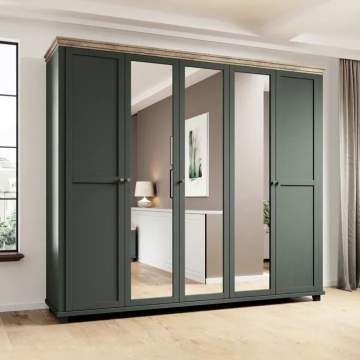 Armadio 246x216h cm 5 ante con specchio verde quercia Texel