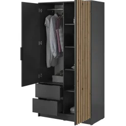 Armadio 105x200h cm 2 ante con specchio antracite quercia Miller