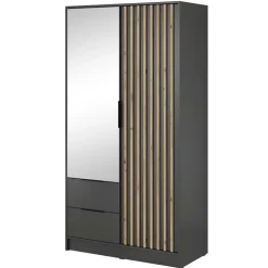 Armadio 105x200h cm 2 ante con specchio antracite quercia Miller