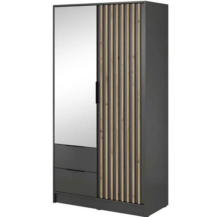 Armadio 105x200h cm 2 ante con specchio antracite quercia Miller