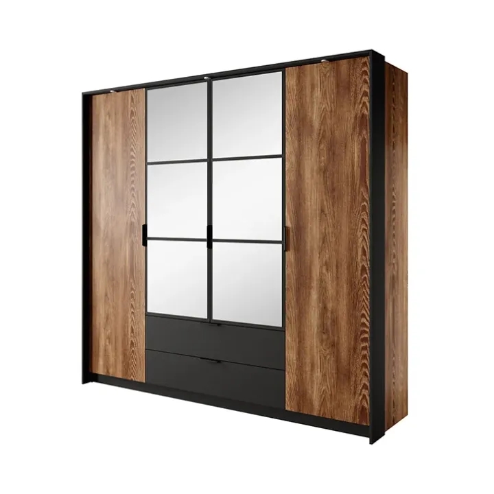 Armadio 223x210h cm 4 ante con specchio quercia nero Smooty