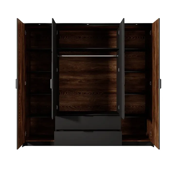Armadio 223x210h cm 4 ante con specchio quercia nero Smooty