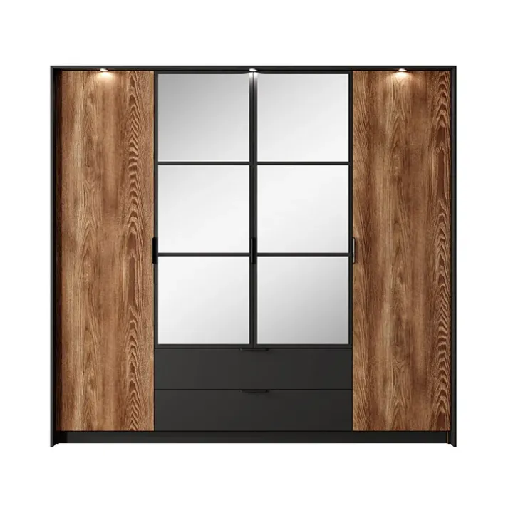 Armadio 223x210h cm 4 ante con specchio quercia nero Smooty