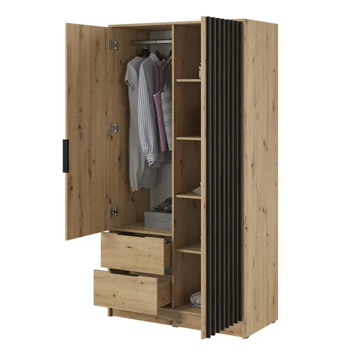 Armadio 105x200h cm 2 ante con specchio quercia nero Miller