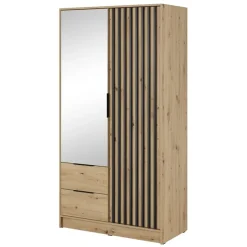 Armadio 105x200h cm 2 ante con specchio quercia nero Miller