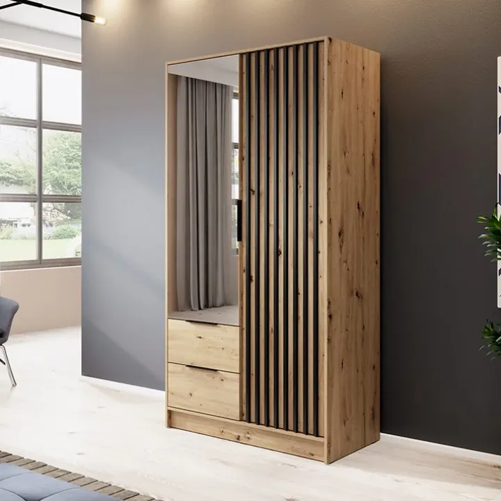 Armadio 105x200h cm 2 ante con specchio quercia nero Miller