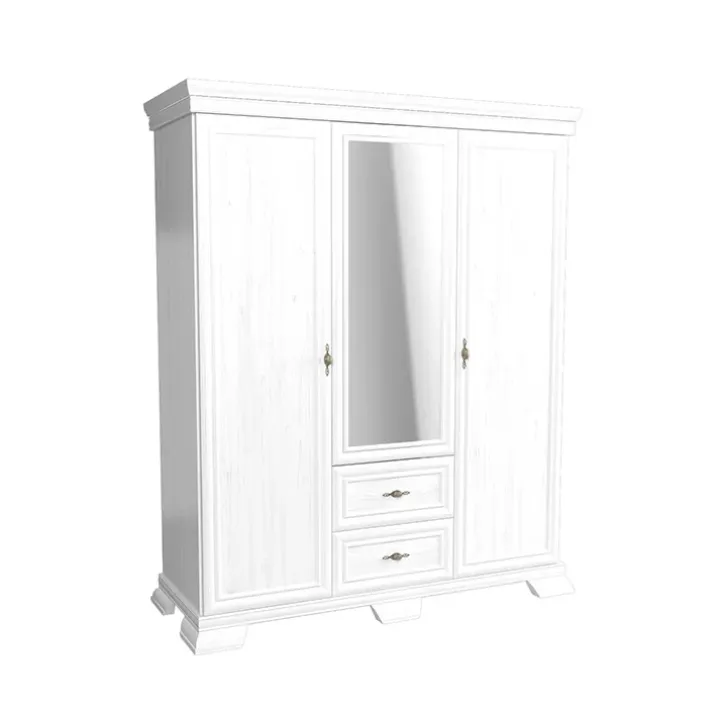 Armadio 158x193h cm 3 ante con specchio 2 cassetti shabby bianco frassinato Kelly
