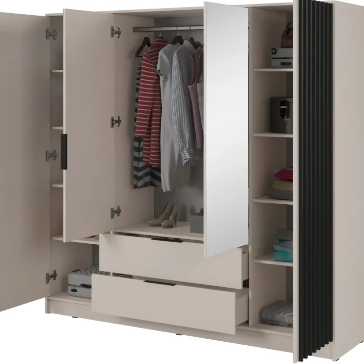 Armadio 206x200h cm 4 ante con specchio moderno beige cashmere Miller