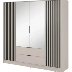 Armadio 206x200h cm 4 ante con specchio moderno beige cashmere Miller