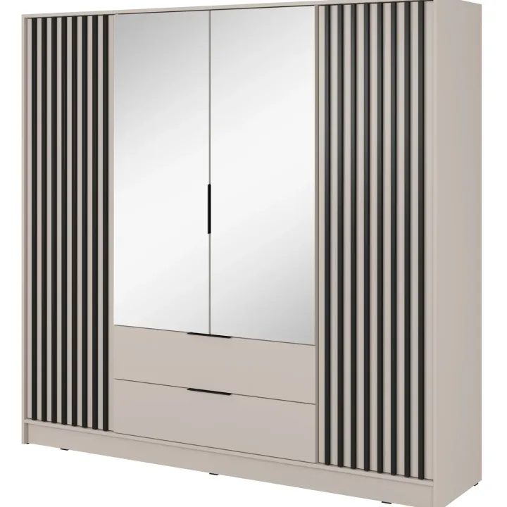 Armadio 206x200h cm 4 ante con specchio moderno beige cashmere Miller