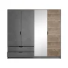 Armadio 220x205h cm 4 ante con specchio grigio quercia Dable