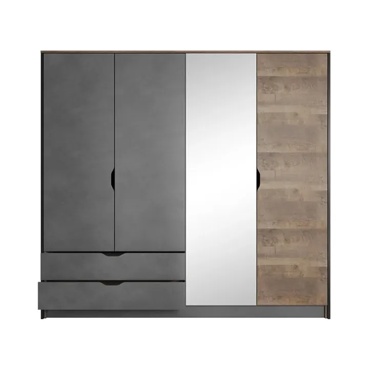 Armadio 220x205h cm 4 ante con specchio grigio quercia Dable