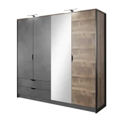Armadio 220x205h cm 4 ante con specchio grigio quercia Dable