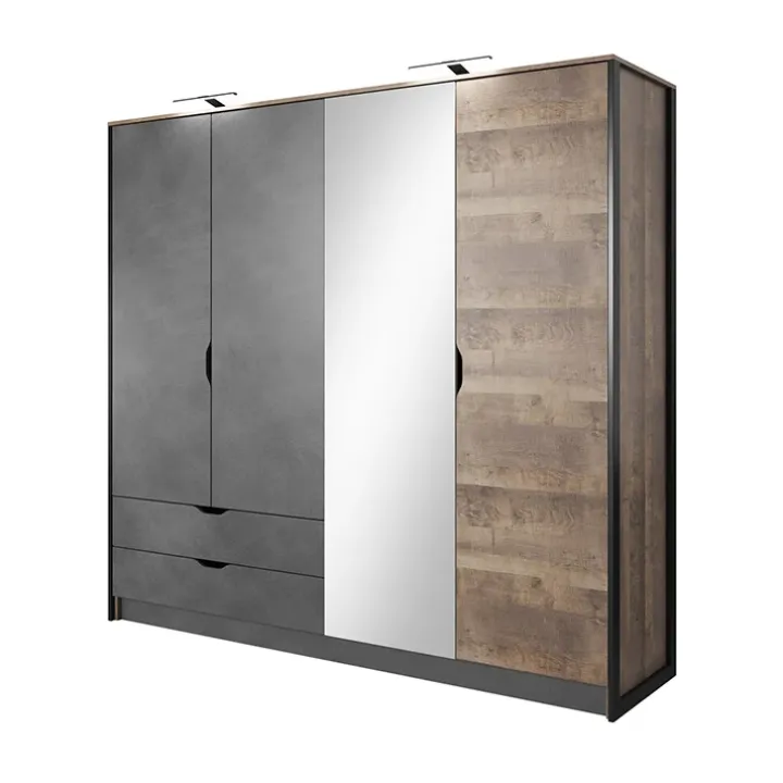 Armadio 220x205h cm 4 ante con specchio grigio quercia Dable