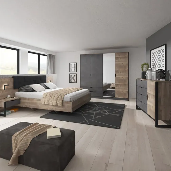 Armadio 220x205h cm 4 ante con specchio grigio quercia Dable