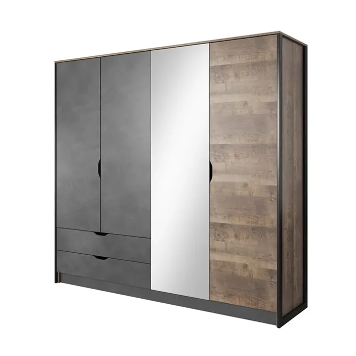 Armadio 220x205h cm 4 ante con specchio grigio quercia Dable