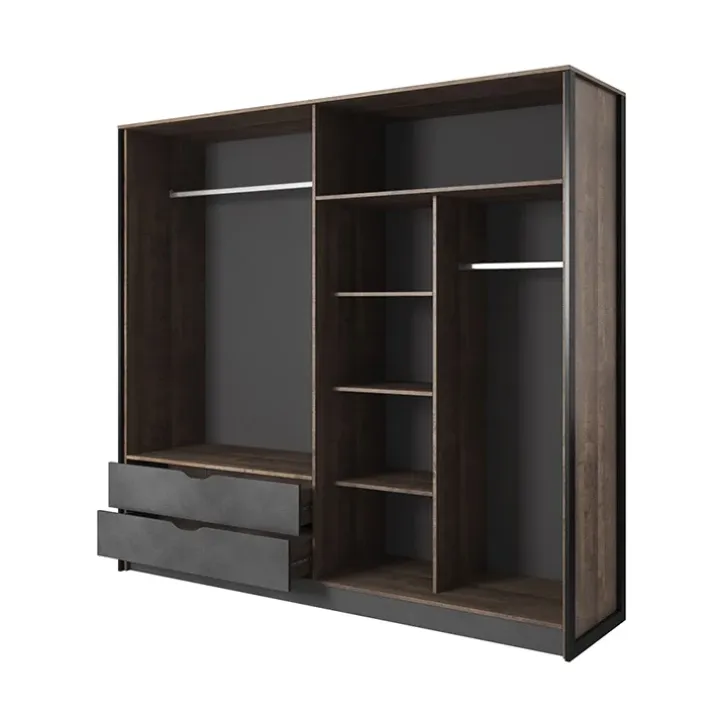 Armadio 220x205h cm 4 ante con specchio grigio quercia Dable